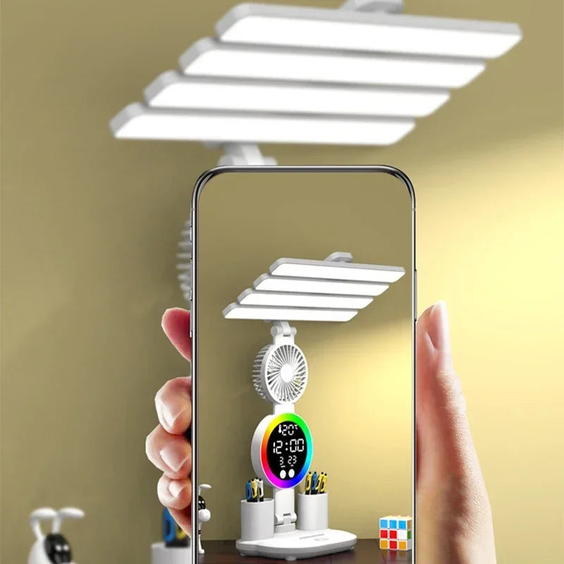 Rechargeable LED Desk Lamp With Digital Clock & Pen Holder