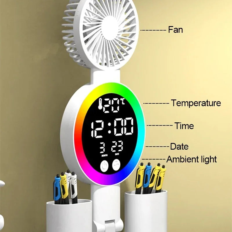 Rechargeable LED Desk Lamp With Digital Clock & Pen Holder