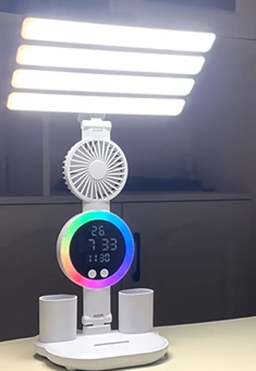 Rechargeable LED Desk Lamp With Digital Clock & Pen Holder
